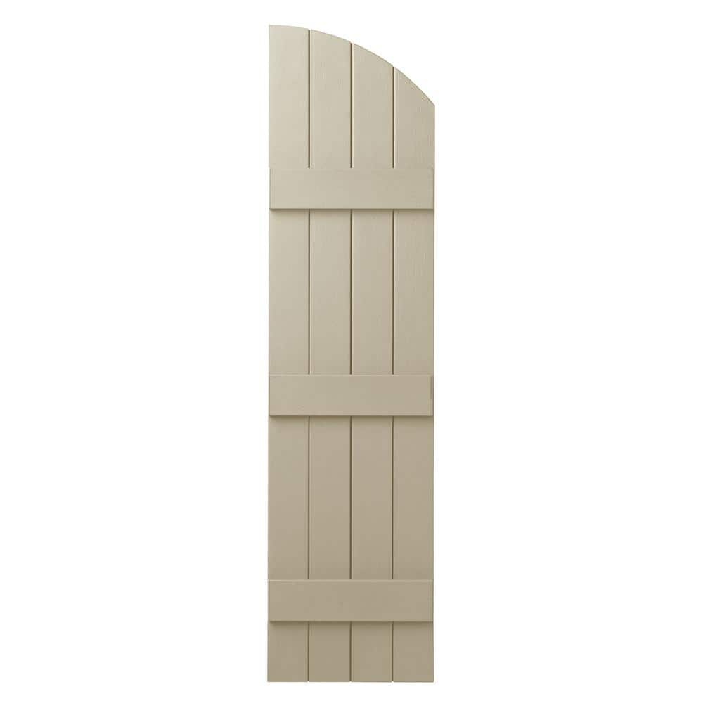 15 in. x 65 in. Polypropylene Plastic Arch Top Closed Board and Batten Shutters Pair in Sand Dollar