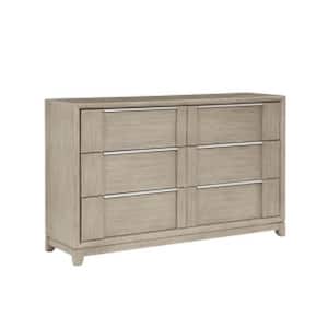 Beige and Pewter 6-Drawer 64 in. Wide Dresser Without Mirror