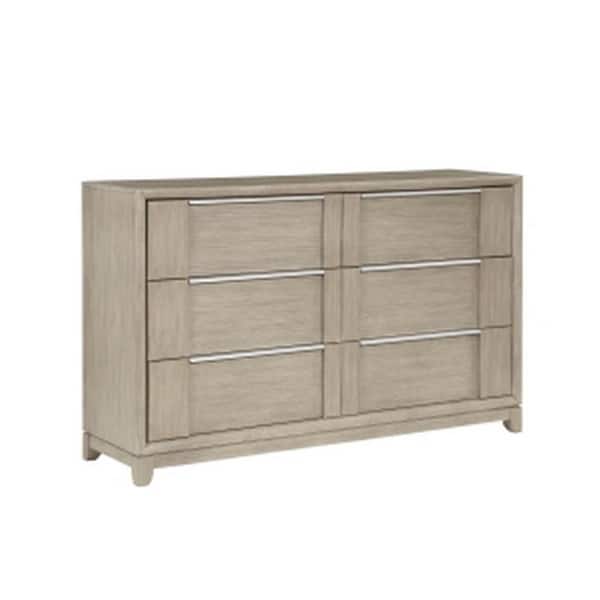 Benjara Beige and Pewter 6-Drawer 64 in. Wide Dresser Without Mirror