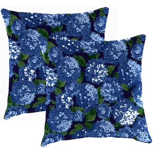 16 in. L x 16 in. W x 7 in. T Outdoor Throw Pillow in Hydrangea Midnight (2-Pack)