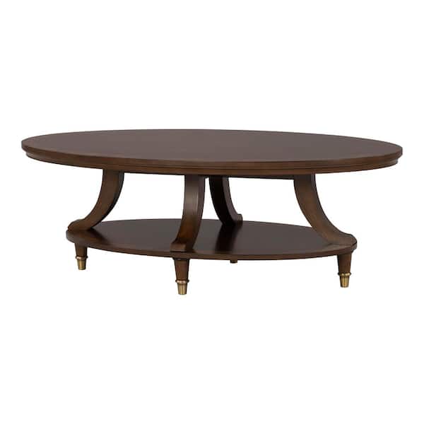 Whitney 52 in. Dark Cherry Oval Wood Top Coffee Table with Poplar Burl Trim