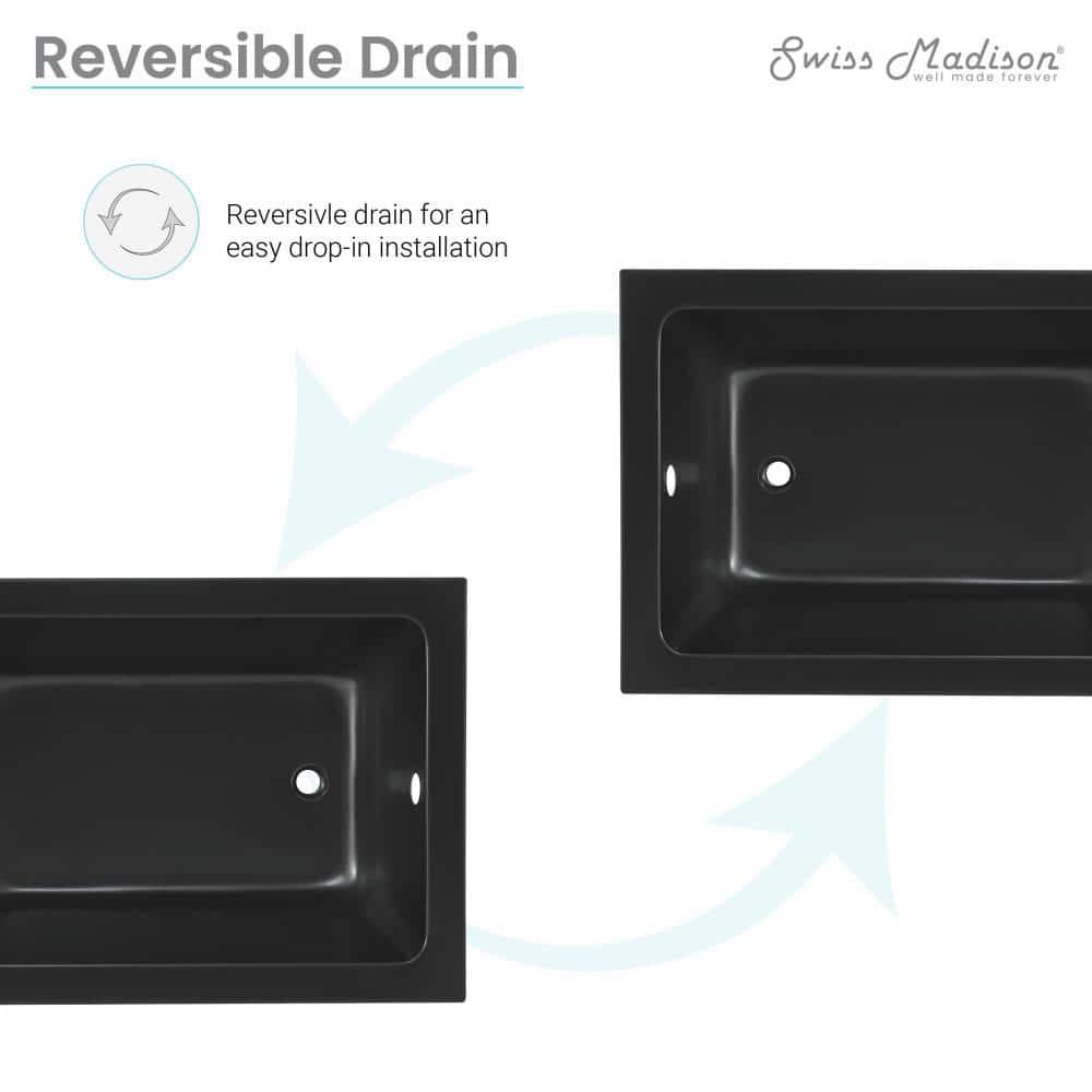Matte Black Acrylic Drop-In Bathtub with Reversible Drain