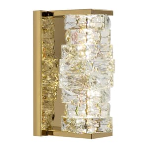 4.72 in. 1-Light Gold Modern Selectable LED Crystal Wall Light Vanity Light with Clear Crystal Shade for Bedside Hallway