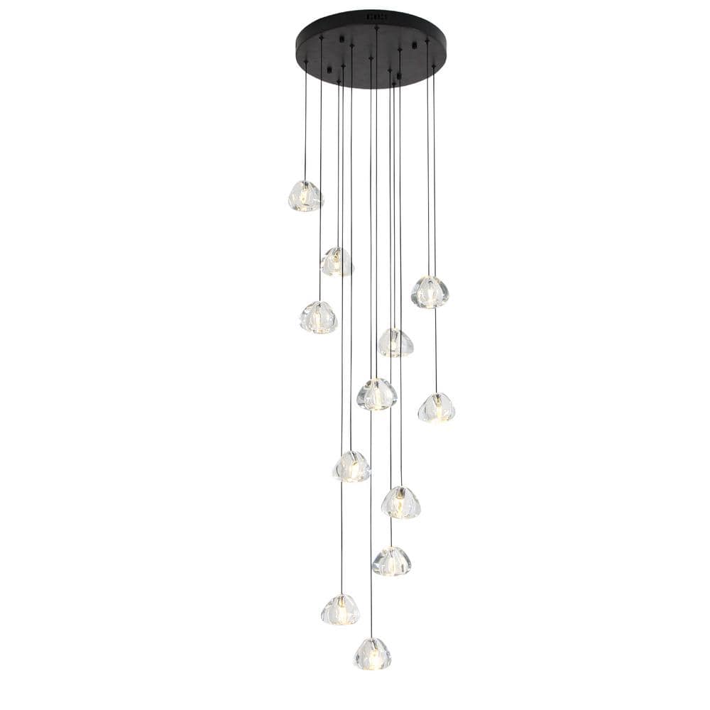 UMEILUCE Raindrop 12-Light Black Base Crystal Shade Modern Chandelier ...