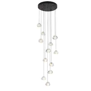 Raindrop 12-Light Black Base Crystal Shade Modern Chandelier for Stairs Living Room with 3000K G4 Bulbs