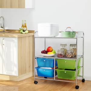 4-Drawer Plastic Rolling Storage Cart Metal Rack Organizer Shelf with Wheels Green Blue