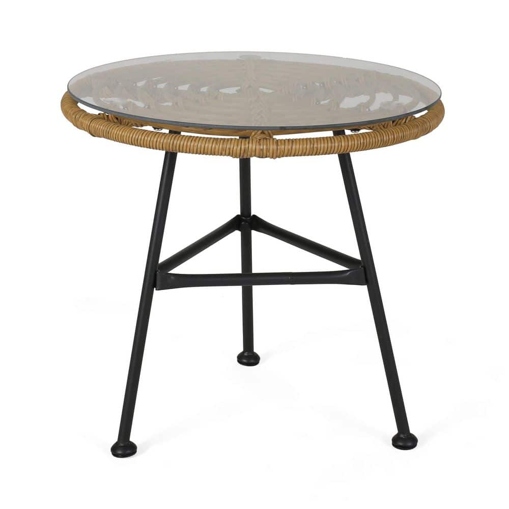 Outdoor Steel and Faux Rattan Side Table with Tempered Glass Top, Light Brown price history on PriceWatchPro