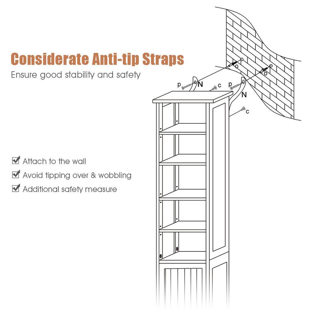 Compact 72'' Brown Free-Standing Bathroom Storage Cabinet with Adjustable Shelves