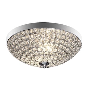 13 in. 2-Light Chrome Flush Mount with Clear Crystal Accents