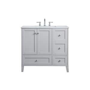 Timeless Home 36 in. W x 22 in. D x 34 in. H Single Bathroom Vanity in Grey with Calacatta Engineered Stone