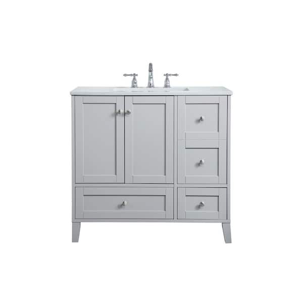 Unbranded Timeless Home 36 in. W x 22 in. D x 34 in. H Single Bathroom Vanity in Grey with Calacatta Engineered Stone