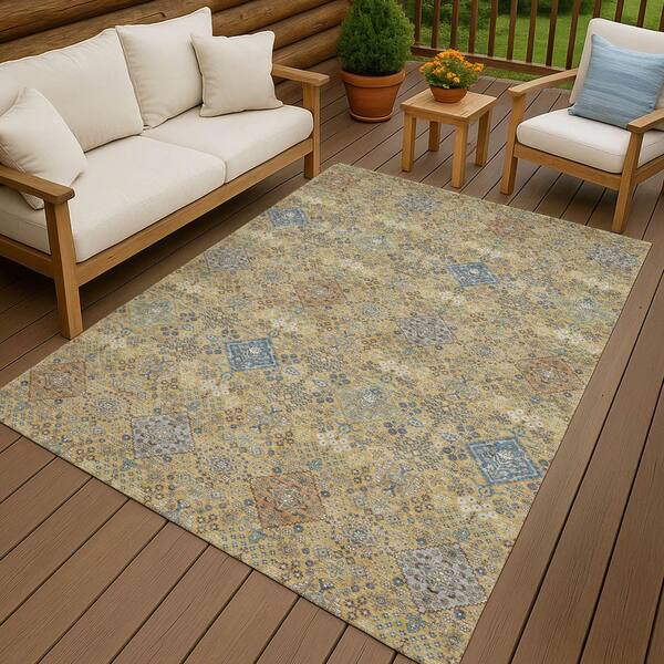 Chantille Machine Washable Indoor/Outdoor Abstract ACN2440 Gold 8 ft. x 10 ft. Area Rug