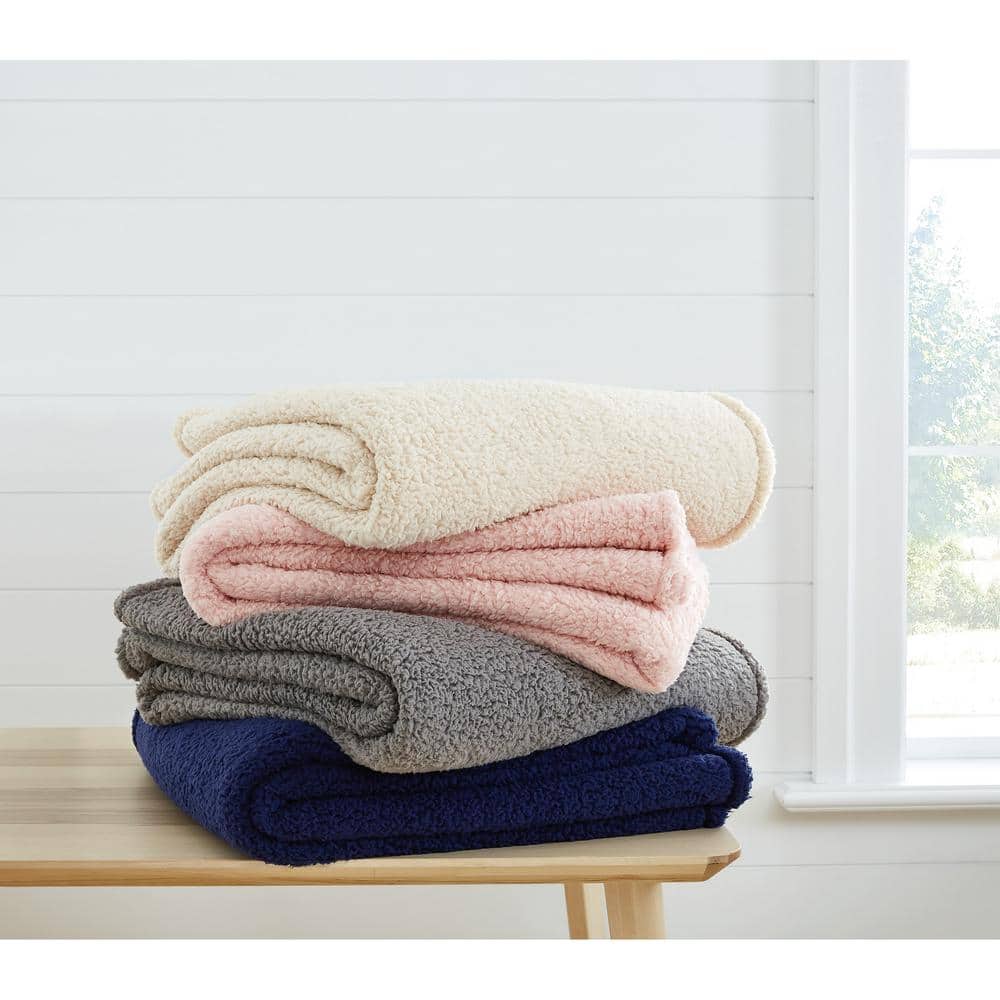 Gray Sherpa Knit Fleece Throw Blanket, 50x60 Inches