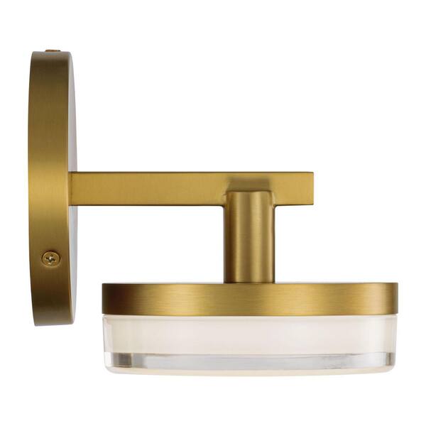 Generation Lighting - Studio Khan 4.8 in. 1-Light Burnished Brass Integrated LED Bathroom Bedroom Wall Vanity Light Silk White Glass Shade