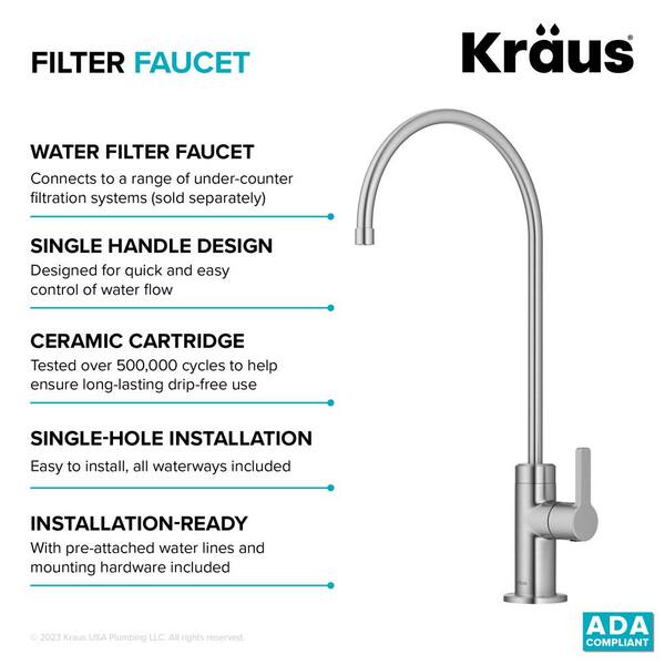 Kraus Oletto Single Handle Drinking Water Filter Faucet for Reverse Osmosis or Water Filtration System - Spot-Free Stainless Steel