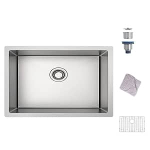 30 in. Undermount Single Bowl 16 Gauge Stainless Steel Kitchen Sink with Accessories