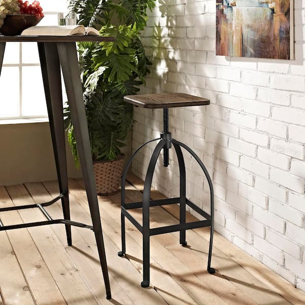 Pointe 33 in. H Brown Backless Metal Bar Stool with Bamboo Seat