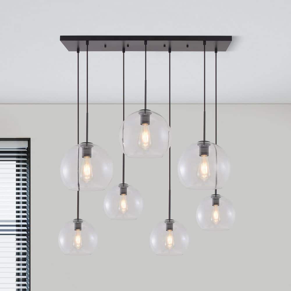 Reverso 7-Light 41.7 in.W Matte Black Waterfall Cluster Rectangler Large Modern Chandelier with 2-Size Globe Clear Glass price history on PriceWatchPro