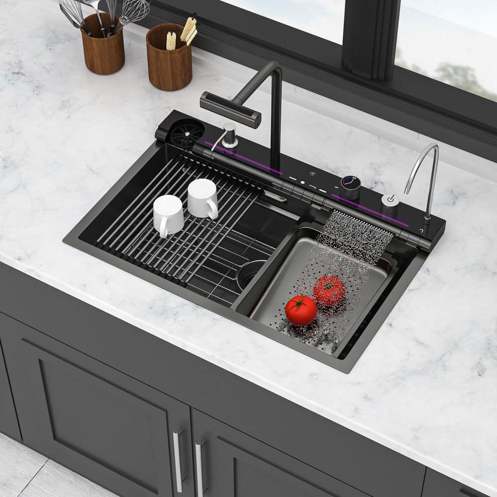 30 in. Drop-In Single Bowl 16 Gauge Gunmetal Black Stainless Steel Kitchen Sink with Workstation price history on PriceWatchPro