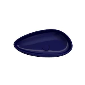 Etna 23.25 in. Sapphire Blue Fireclay Oval Vessel Sink with Matching Drain Cover