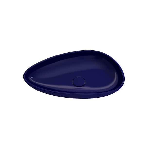 BOCCHI Etna 23.25 in. Sapphire Blue Fireclay Oval Vessel Sink with Matching Drain Cover