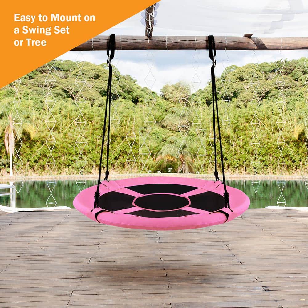Pink and Black 40'' Flying Saucer Tree Swing with Steel Frame