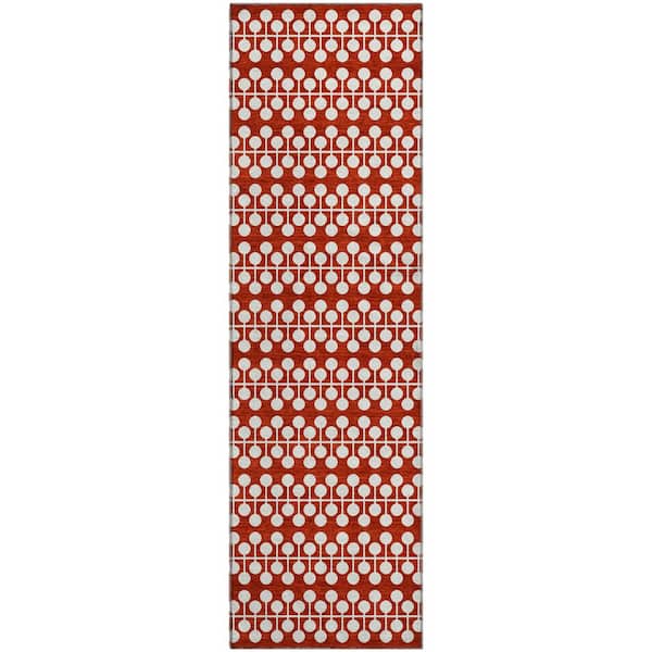 Mayfield Premium Machine Washable Abstract AMF2247 Red 2 ft. x 7 ft. Runner Rug