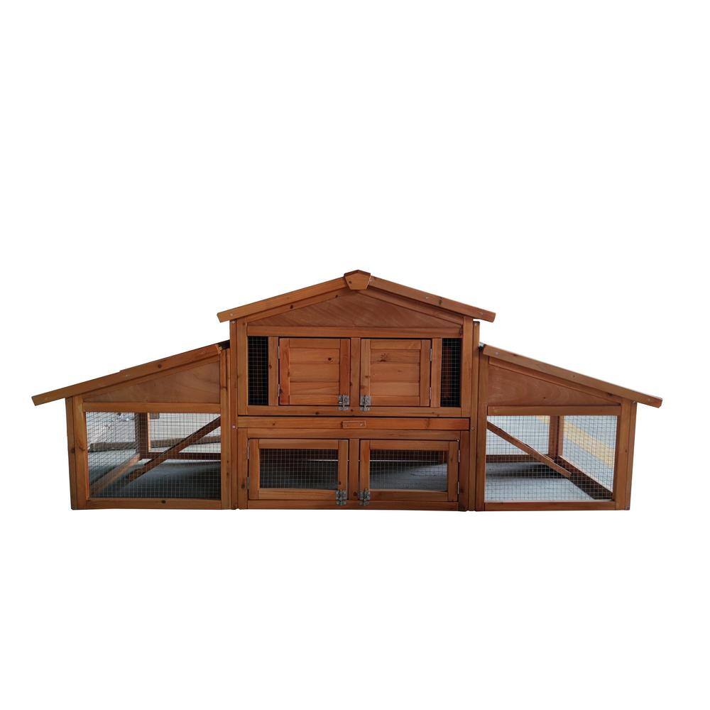 Garden Backyard 2-Layer Large Wooden Outdoor Rabbit Hutch Chicken Coop with Doors, Tray, Asphalt Roof