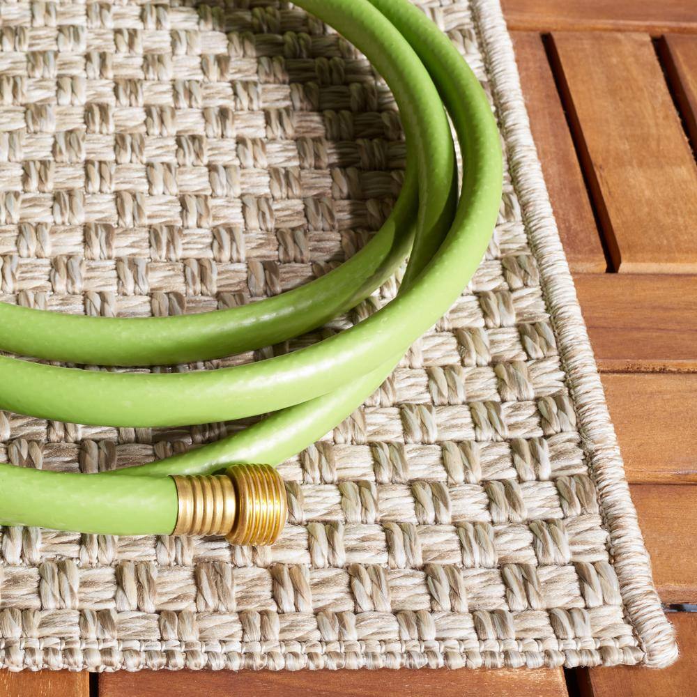 Beige Synthetic Square Indoor/Outdoor Stain-Resistant Rug