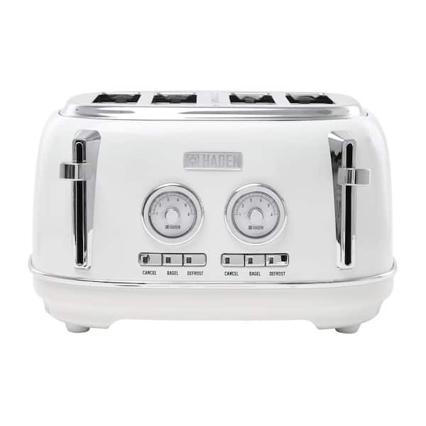 Dorset 1500-Watt 4-Slice Ivory White Wide Slot Retro Toaster with Removable Crumb Tray and Browning Control