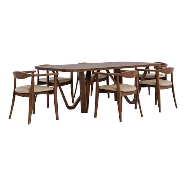 Brown 28.5 in. 7-Piece Dining Set