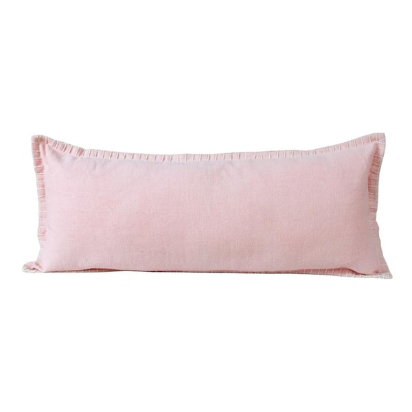LR Home Embroidered Light Pink Edge Bordered Solid Lumbar 36 in. x 14 in. Indoor Throw Pillow