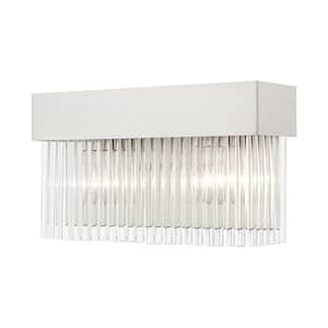 Worthington 14 in. 2-Light Brushed Nickel Wall Sconce with Clear Crystal Rods