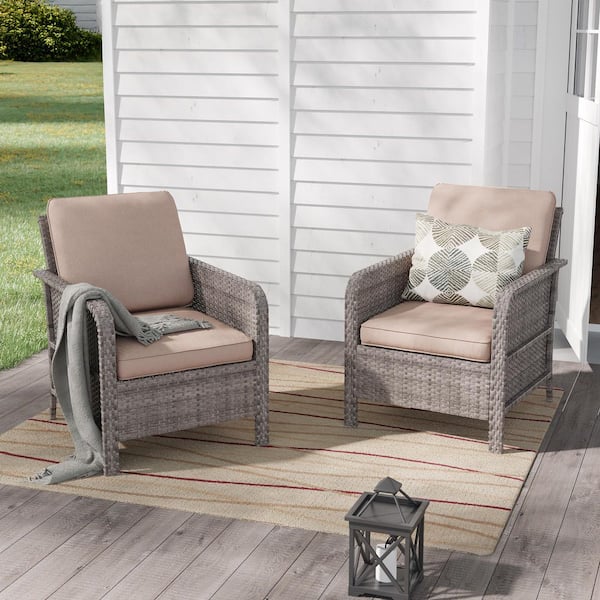 2-Pieces Patio Chair Patio Conversation Set All Weather Gray Wicker Thick Sand Cushions
