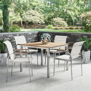 Aruba Silver Stainless Steel & Solid Wood Teak Square Outdoor Dining Table