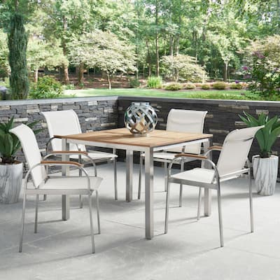Aruba Silver Stainless Steel & Solid Wood Teak Square Outdoor Dining Table