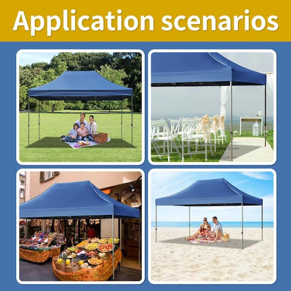 トランポリン 10 ft. x 15 ft. Blue Pop Up Canopy Tent with 4 Sidewalls UV
