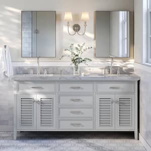 Kensington 73 in. W x 22 in. D x 36 in. H Bath Vanity in Grey with Carrara White Marble Top