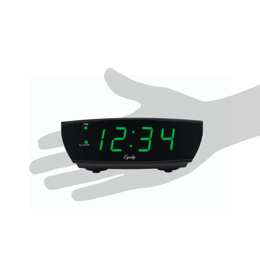 Equity Black Plastic Digital Alarm Clock with Green LED Display