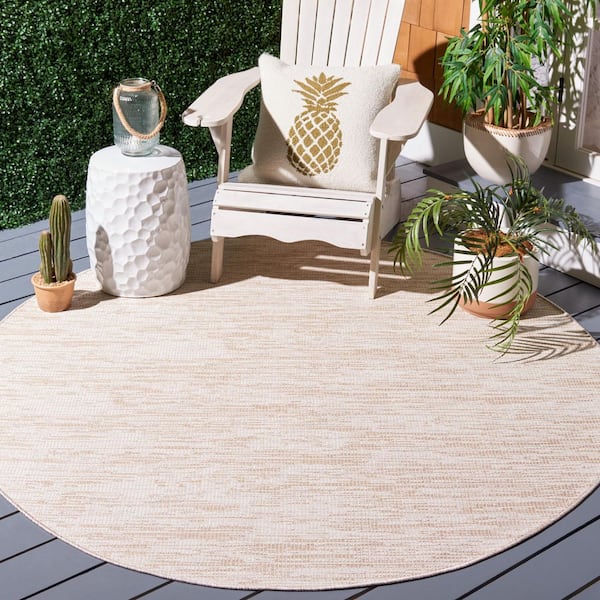 Hampton Natural 6 ft. x 6 ft. Abstract Distressed Indoor/Outdoor Round Area Rug