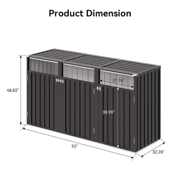 Sizzim 8 ft. W x 3 ft. D Outdoor Trash Can Metal Storage Shed For