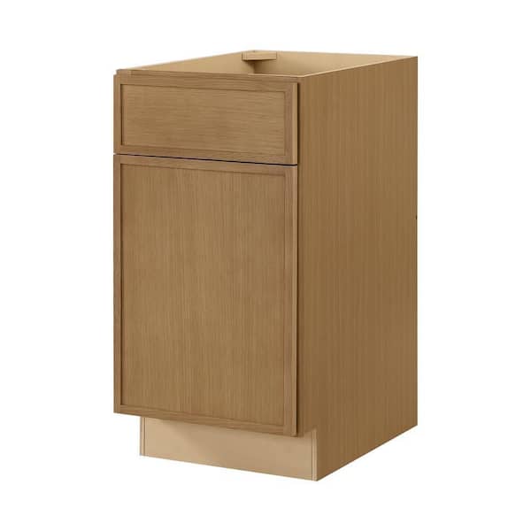 Hampton Bay Leyton 18 in. W x 24 in. D x 34.5 in. H Ready to Assemble Plywood Slim Shaker Base Kitchen Cabinet in White Oak