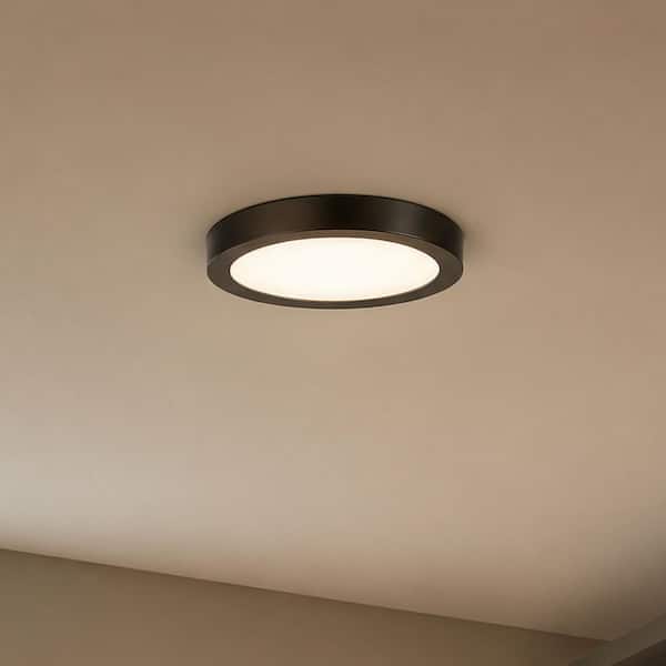 7 in. 15-Watt Modern Black Integrated LED Flush Mount with Clear Shade