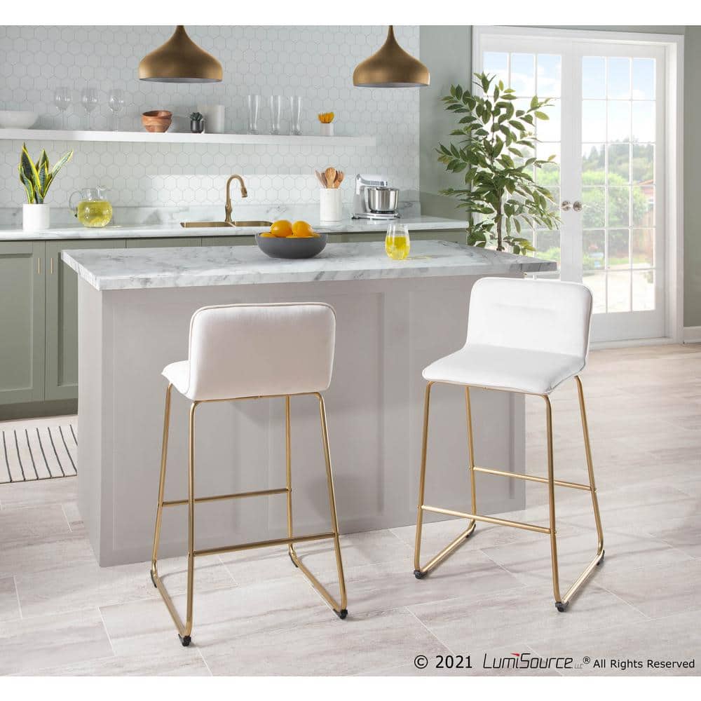 Beyonce 26" Gold Metal and Cream Velvet Modern Counter Stool Set