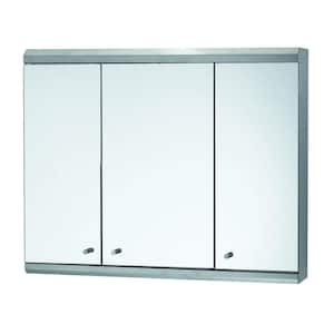 5.13 in. W x 25.5 in. H Rectangular Silver Stainless Steel Surface Mount Medicine Cabinet with Mirror Three Door