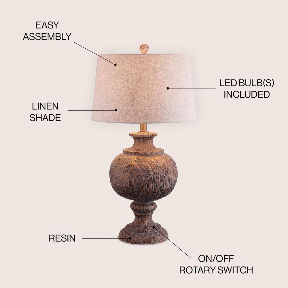 Scarlett 31" Faux Bois Resin LED Table Lamp with Linen Shade