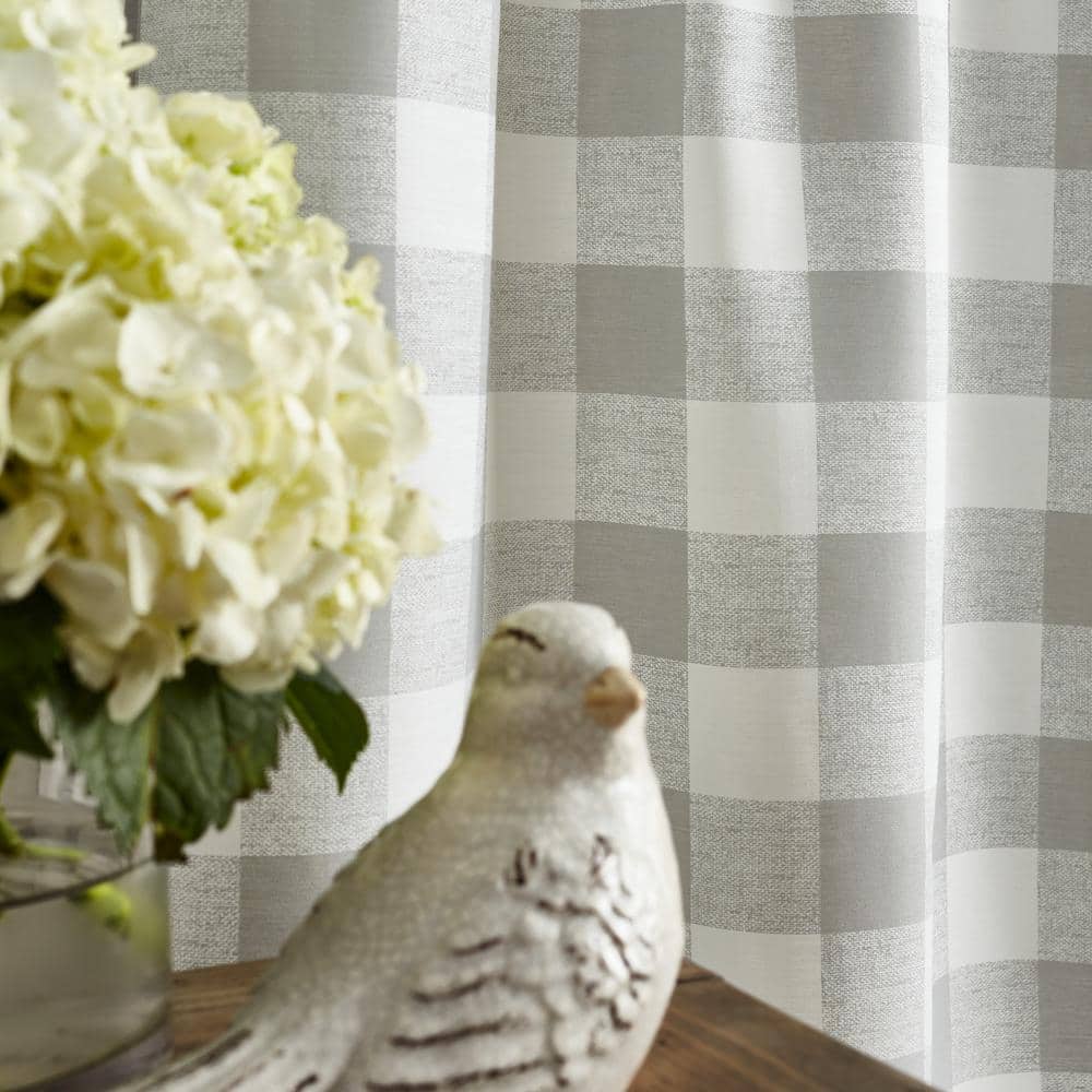 Gray and White Buffalo Check Polyester Cotton Valance and Tier Set
