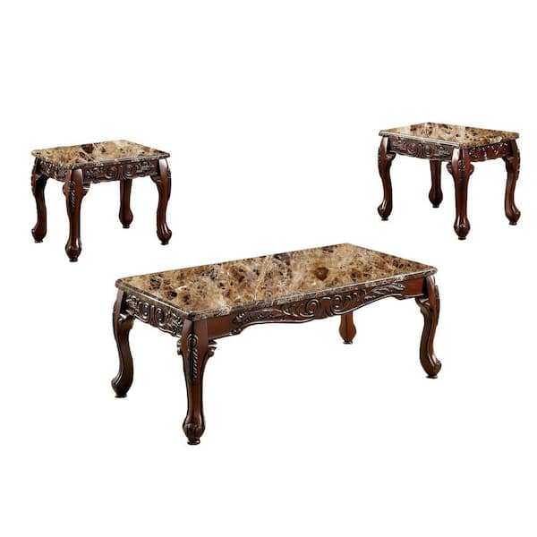 Rectangle Marble Coffee Table Set, Marble Top Coffee And End Table Set