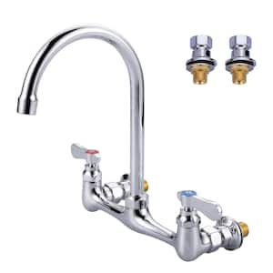 Commercial Double Handle Wall Mount Standard Kitchen Faucet in Chrome