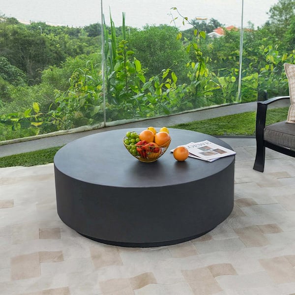 Sol Living Elementi Rome Slate Black Round Concrete 14.2 in. Outdoor Coffee Table